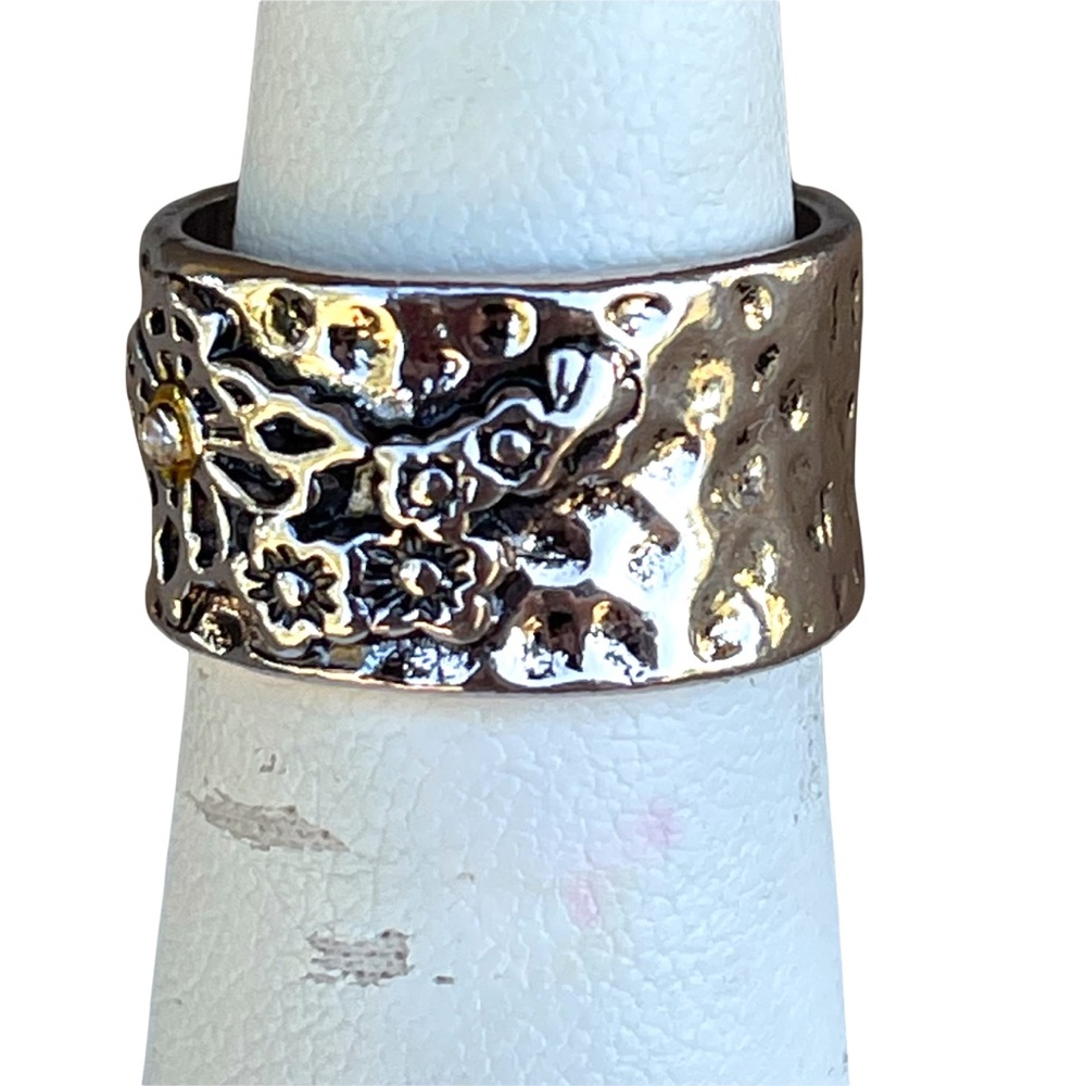 ARTISAN HANDMADE SILVER TONE METALWORK BUTTERFLY CHERRY BLOSSOM RING - Picture 9 of 9